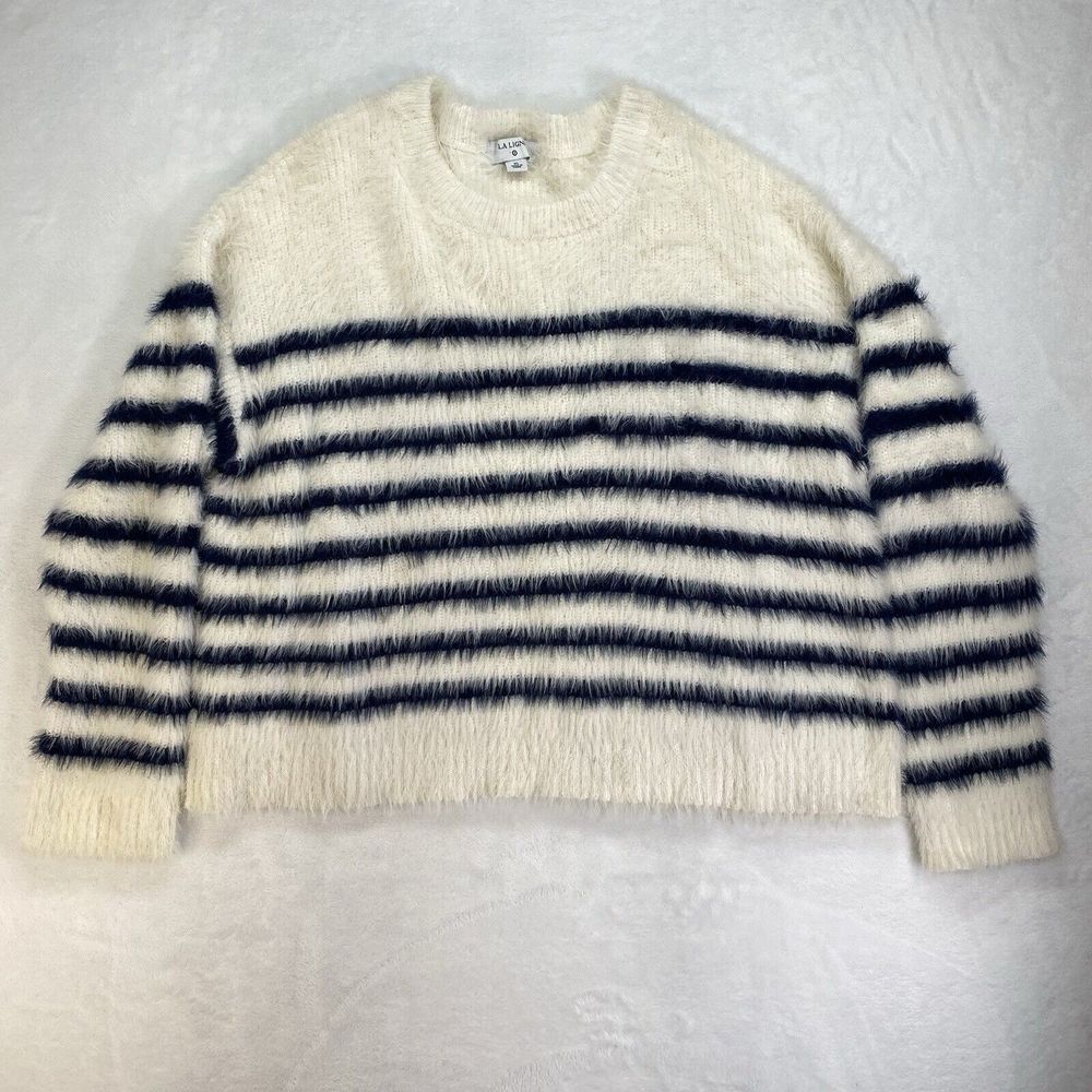 La Ligne Navy Blue and White Stripe Pullover Sweaterโ XL Oversized Crop-flaw
